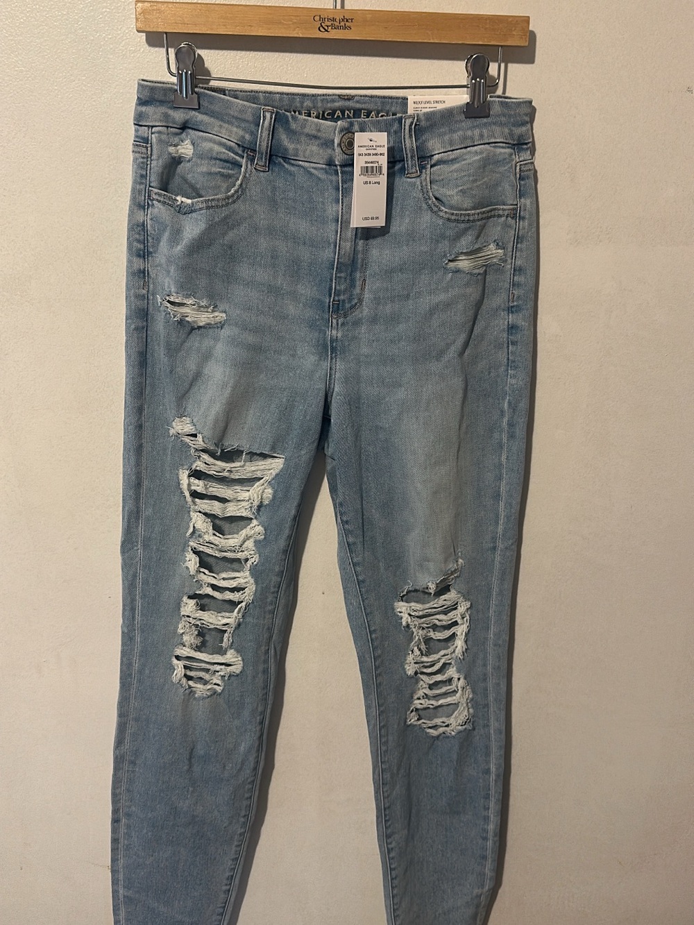 American Eagle Outfitters Light Wash Distressed Skinny Jeans